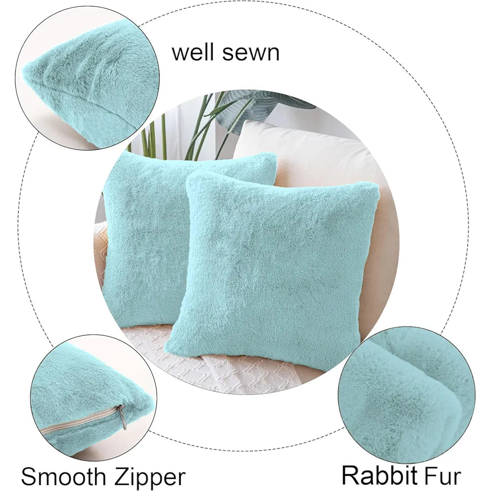 Luxe Home Cushion Cover 16 inch x 16 inch Duble Side Rabbit Fur Plain Design Covers Set of 2 for Sofa, Bedroom, livingroom